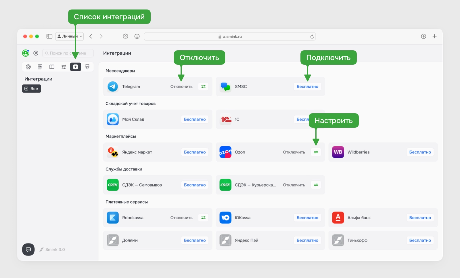 Установка и настройка интеграций — база знаний Smink | ИТ-компания Сминк Установка и настройка интеграций
